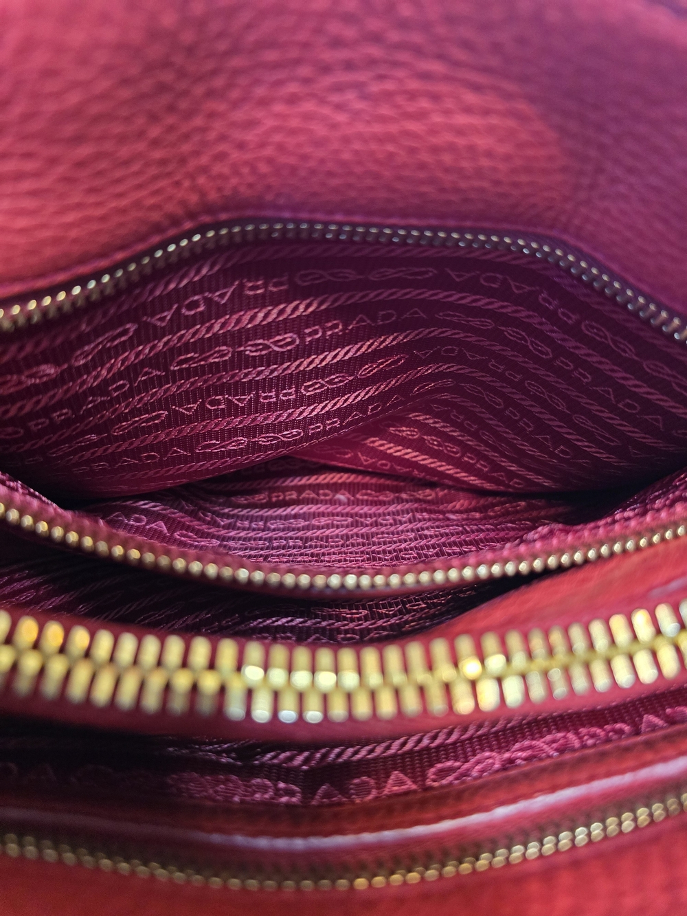 Auth PRADA Vitello Daino Rosso Red Leather 2-Way Tote Bag w/ Strap & Card - Picture 13 of 15